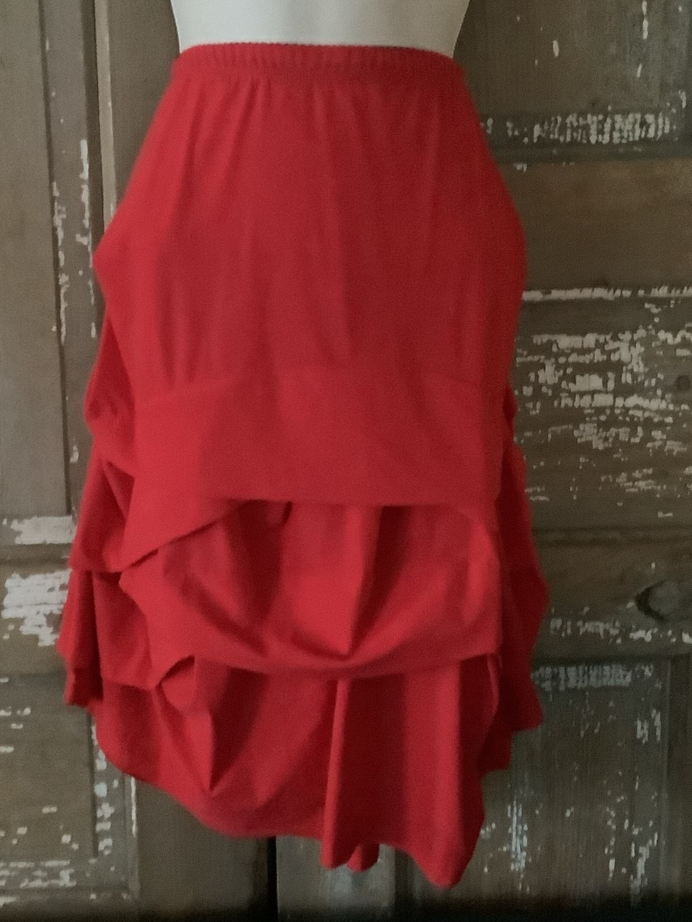 NWT $298 Porto Gathered Skirt Size 0 Red Artsy Minimalist Pull On Stretch